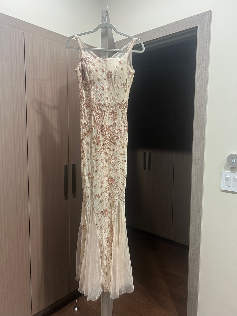 Embellished Ivory & Rose Gold Sequin Evening Gown